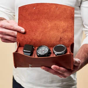 Leren horlogekast reizen, gepersonaliseerde horlogekast, leren horlogekast, handgemaakte horlogekast, horlogeband met monogram, aangepaste horlogekast