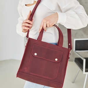 Leather crossbody handbag, Personalized laptop bag, Leather work bag women, Custom leather handbag, Womens briefcase, Laptop handbag image 1