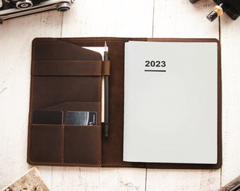 Agenda en cuir personnalisé, agenda en cuir rechargeable, agenda gravé, couverture de journal en cuir personnalisée, carnet de notes en cuir avec poche