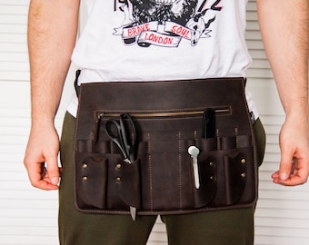 Leather hairdressers waist apron, Leather barber apron, Personalized hairdresser apron, Hair stylist apron, Custom hairdresser apron