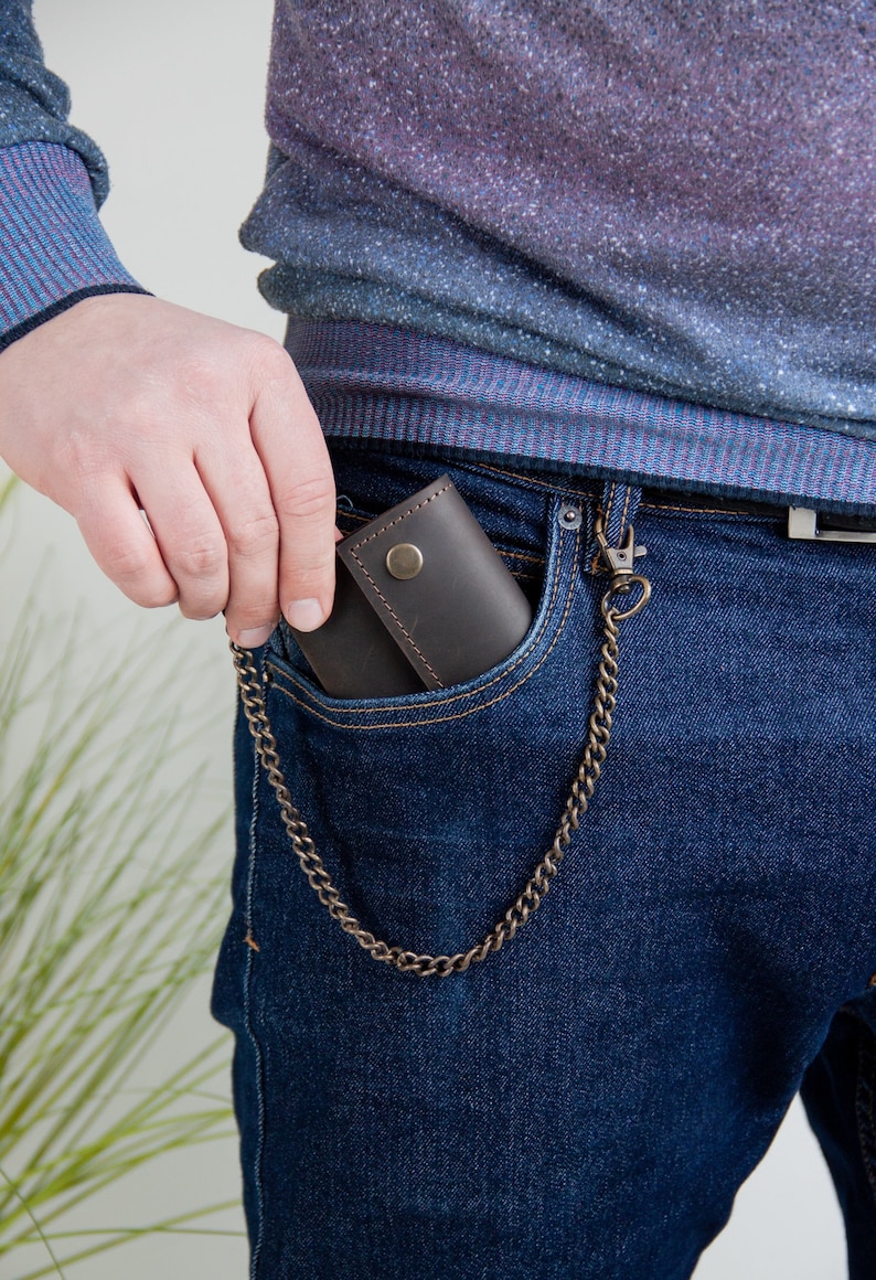 Cartera de motociclista para hombre, Cartera de cuero con cadena, Cartera de motociclista con cadena, Cartera personalizada con cadena, Cartera de cuero con cadena para hombre imagen 10