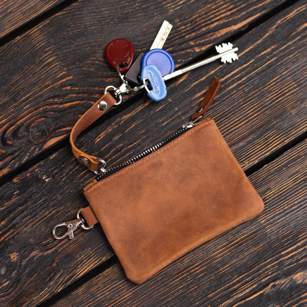 Leather Zipper Pouch for Purse, Leather Coin Pouch Key Chain ...