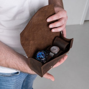 Custom leather watch case,Personalized watch roll,Leather watch holder,Watch storage case,Leather watch organizer,Watch roll for 3 watches
