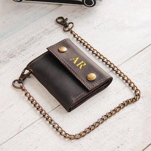 Cartera de motociclista para hombre, Cartera de cuero con cadena, Cartera de motociclista con cadena, Cartera personalizada con cadena, Cartera de cuero con cadena para hombre imagen 1
