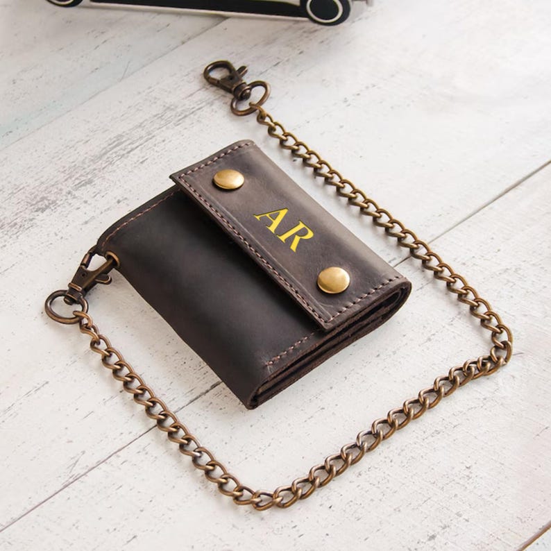 Cartera de motociclista para hombre, Cartera de cuero con cadena, Cartera de motociclista con cadena, Cartera personalizada con cadena, Cartera de cuero con cadena para hombre imagen 1