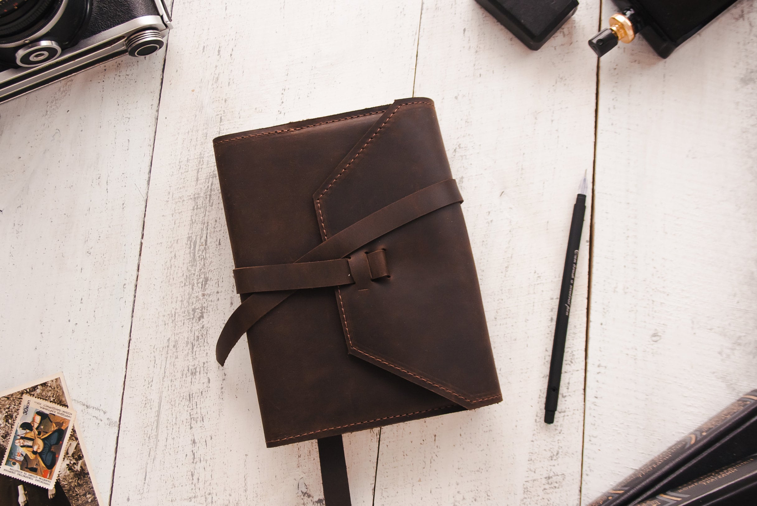 Leather Book Cover Wrapbook Cover With Bookmarkhandmade Book Etsy