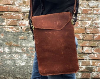 Leather crossbody bag for men, Leather tablet bag, Personalized iPad bag, Crossbody iPad bag, iPad Pro 12.9 bag, iPad Air bag, iPad Mini bag