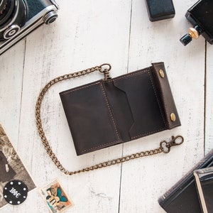 Cartera de motociclista para hombre, Cartera de cuero con cadena, Cartera de motociclista con cadena, Cartera personalizada con cadena, Cartera de cuero con cadena para hombre imagen 3