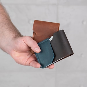 Cartera de cuero fina personalizada, Cartera de cuero minimalista, Cartera plegable Topsider, Cartera personalizada para hombre, Cartera fina con monograma, Cartera pequeña para hombre