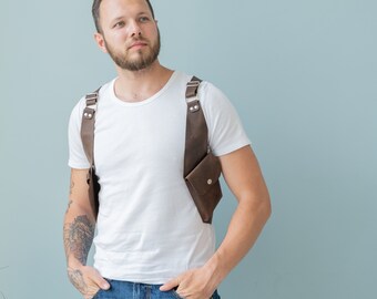 レザーホルスターバッグ、レザーショルダーホルスター、メンズハーネス