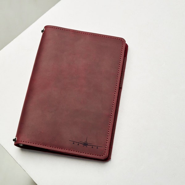 Journal en cuir personnalisé, couverture de carnet A5, journal de pilote, cadeau de pilote d'avion, journal en cuir, journal en cuir rechargeable