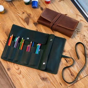Customized leather pencil roll, Leather paint brush rolls, Leather pencil holder, Artist tool roll, Handmade pencil roll artist, Pencil wrap