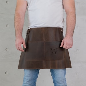 Personalized leather apron, Leather waist apron, Waist apron with pockets, Leather half apron, Leather apron for men, Custom half aprons
