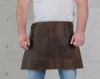 Personalized leather apron, Leather waist apron, Waist apron with pockets, Leather half apron, Leather apron for men, Custom half aprons