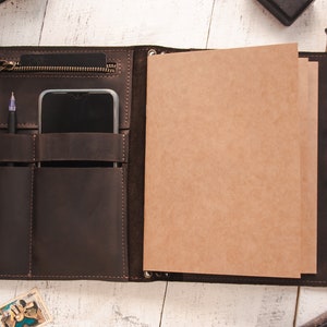 Leather notebook cover with pocket, Personalized journal cover, Travel notebook cover, Leather journal with pen holder, Leather journal case