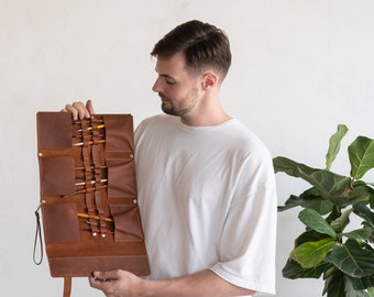 Porte-pinceaux Voyage En Bambou - 9 Compartiments - Roulable 39.2x34 Cm - Pour Calligraphie, Aquarelle, Peinture