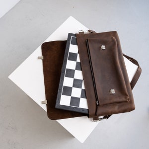 Custom leather chessboard bag, Leather chess bag, Bag for chess, Personalized chess bag, Chess board bag, Leather chess board case