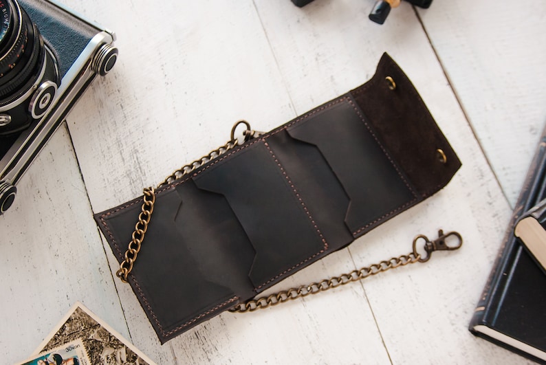 Cartera de motociclista para hombre, Cartera de cuero con cadena, Cartera de motociclista con cadena, Cartera personalizada con cadena, Cartera de cuero con cadena para hombre imagen 2