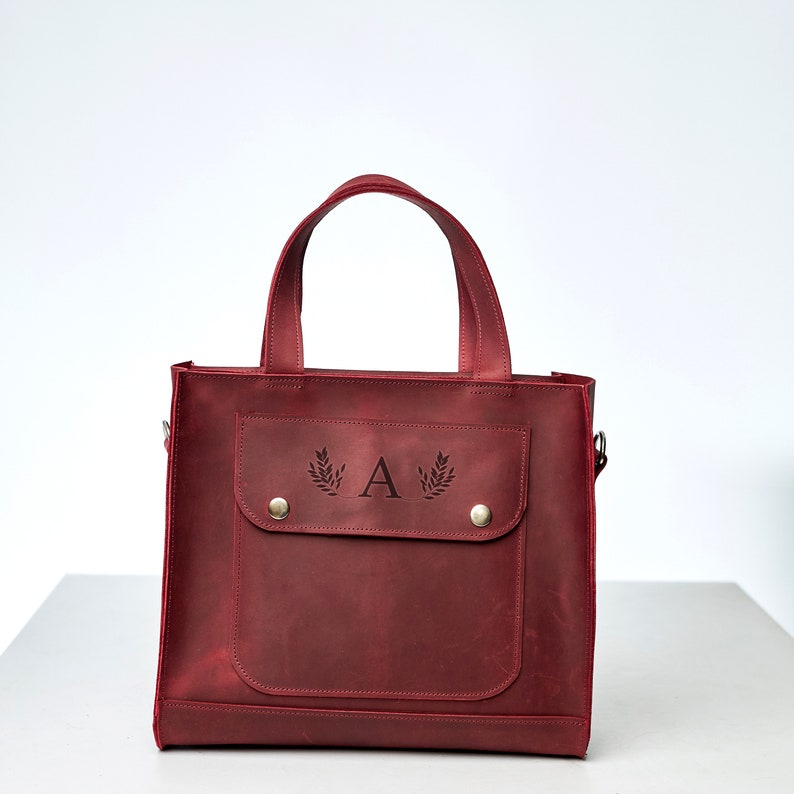 Leather crossbody handbag, Personalized laptop bag, Leather work bag women, Custom leather handbag, Womens briefcase, Laptop handbag image 2