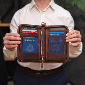 Funda de cuero para pasaporte familiar, Carteras para pasaporte familiar, Cartera de viaje para pasaporte, Funda grande para pasaporte, Cartera de viaje de cuero, Funda para pasaporte