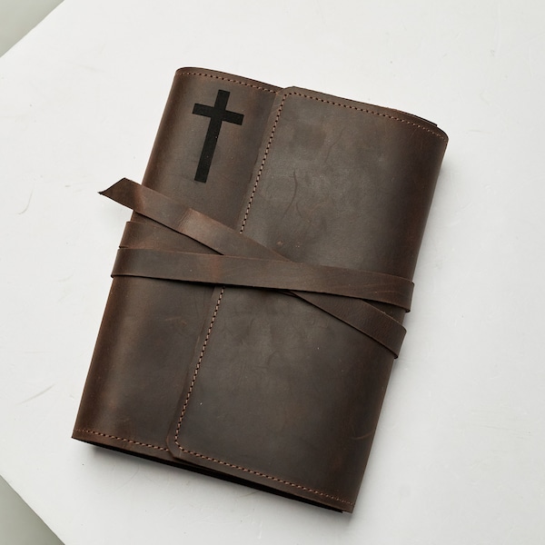 Leather Bible cover with wrap, Handmade Bible cover, Custom Bible cover, Engraved Bible cover, Customized Bible cover, Monogram Bible cover