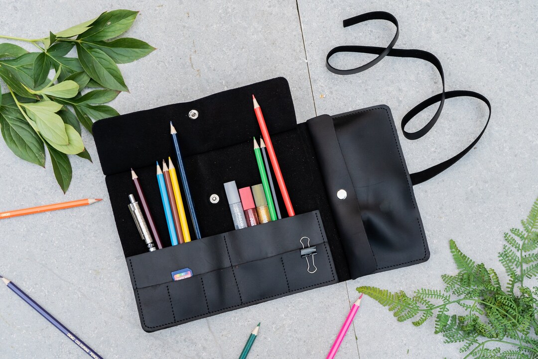 Custom Leather Pencil Roll, Pencil Roll up Case, Travel Pencil Case