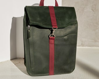 Custom womens backpack, Leather backpack with logo, Elegant backpack, Office backpack, Laptop backpack, Slim leather backpack for women