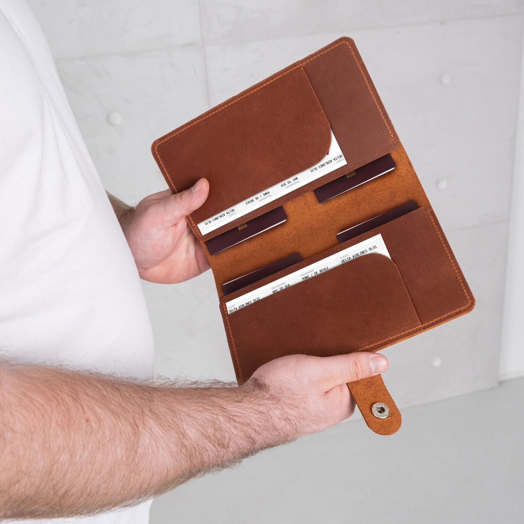 Personalized Leather Travel Wallet Family Passport Holder Etsy