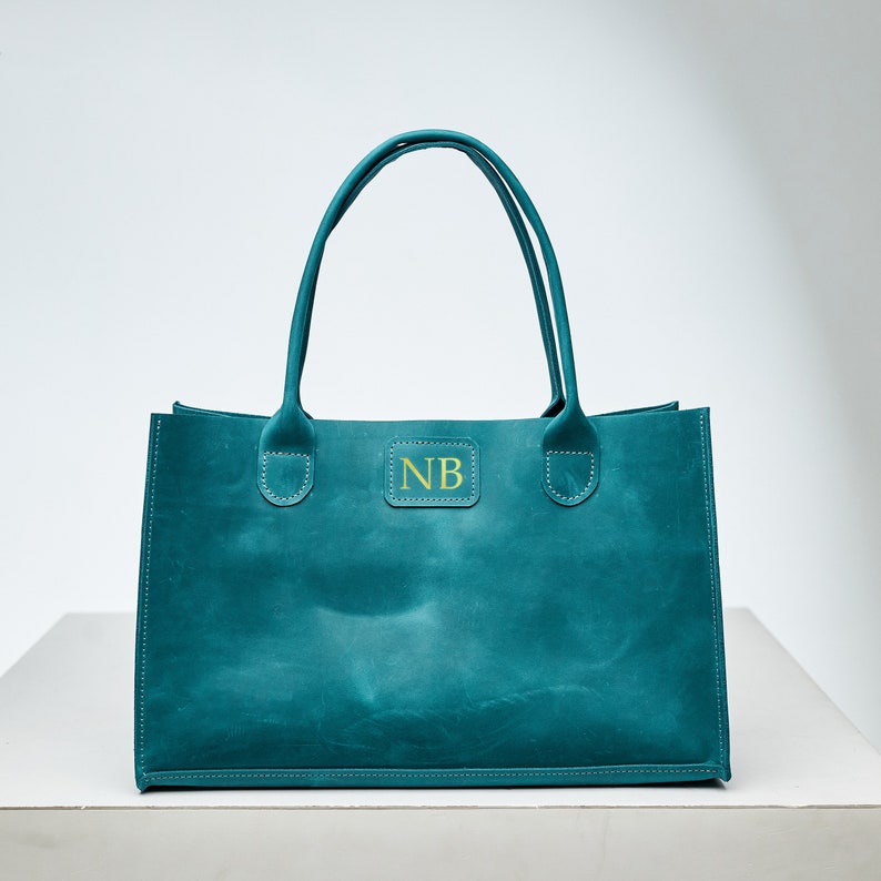 Monogrammed leather handbag, Leather shopper bag, Personalized handbags for women, Everyday bag, Casual bag, Handmade leather handbag image 2