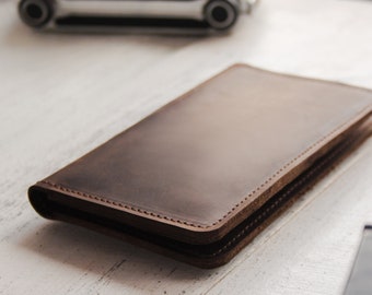 Minimalist leather long wallet, Leather phone wallet, Long card wallet, Long bifold wallet, Handmade long wallet for men, Engraved wallet