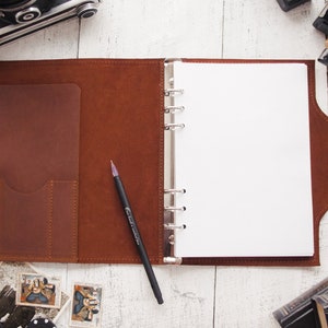 Carpeta de cuero grabada, cuadernos de carpeta personalizados, organizador de carpeta de cuero, diario de carpeta de 6 anillas A5, cubierta de carpeta de 3 anillas, carpeta de negocios