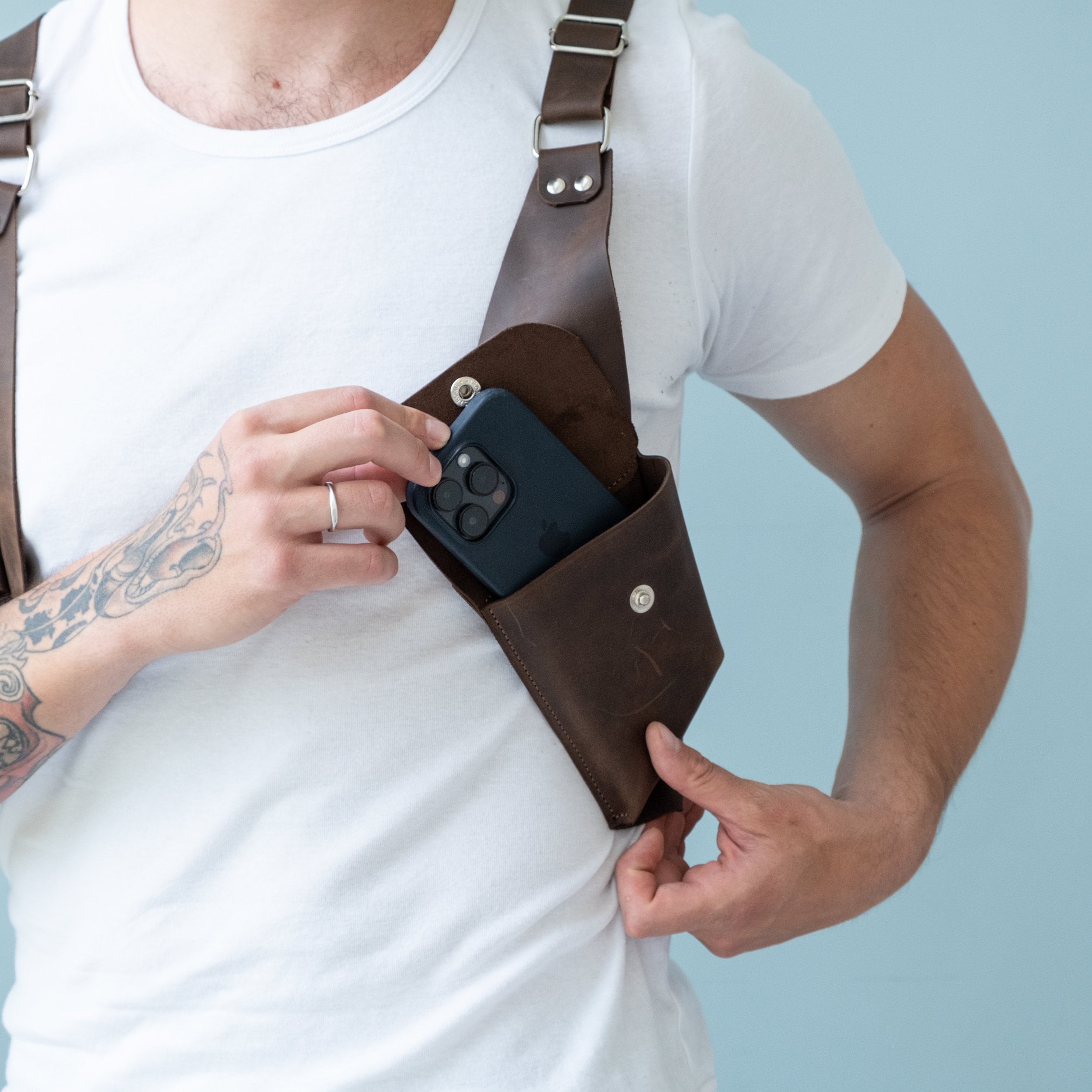 レザーホルスターバッグ、レザーショルダーホルスター、メンズハーネス