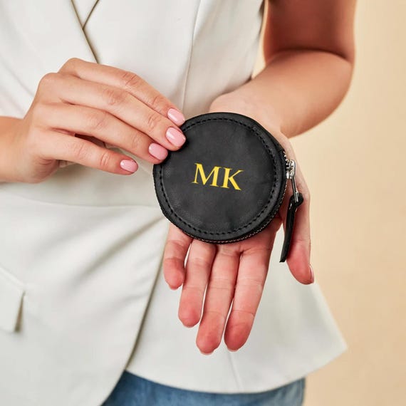 Custom Leather Round Wallet, Small Wallet With Zipper, Leather