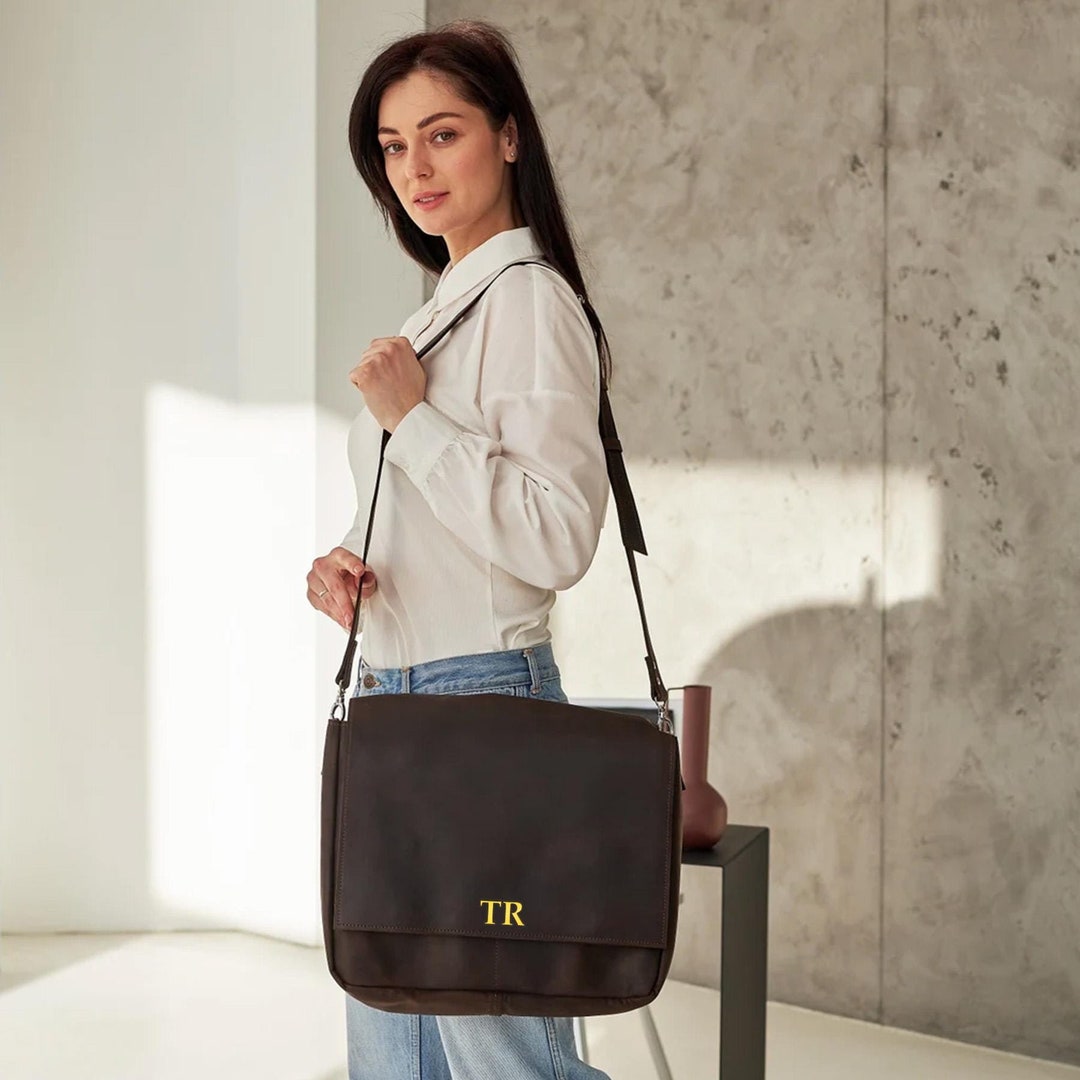 Bolso de cuero para portátil personalizado, Bolso bandolera de