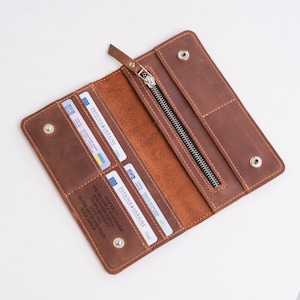 Portefeuille long en cuir personnalisé, Portefeuille en cuir fabriqué à la main, Portefeuille long à deux volets, Portefeuille gravé pour homme, Portefeuille en cuir personnalisé, Portefeuille pour homme