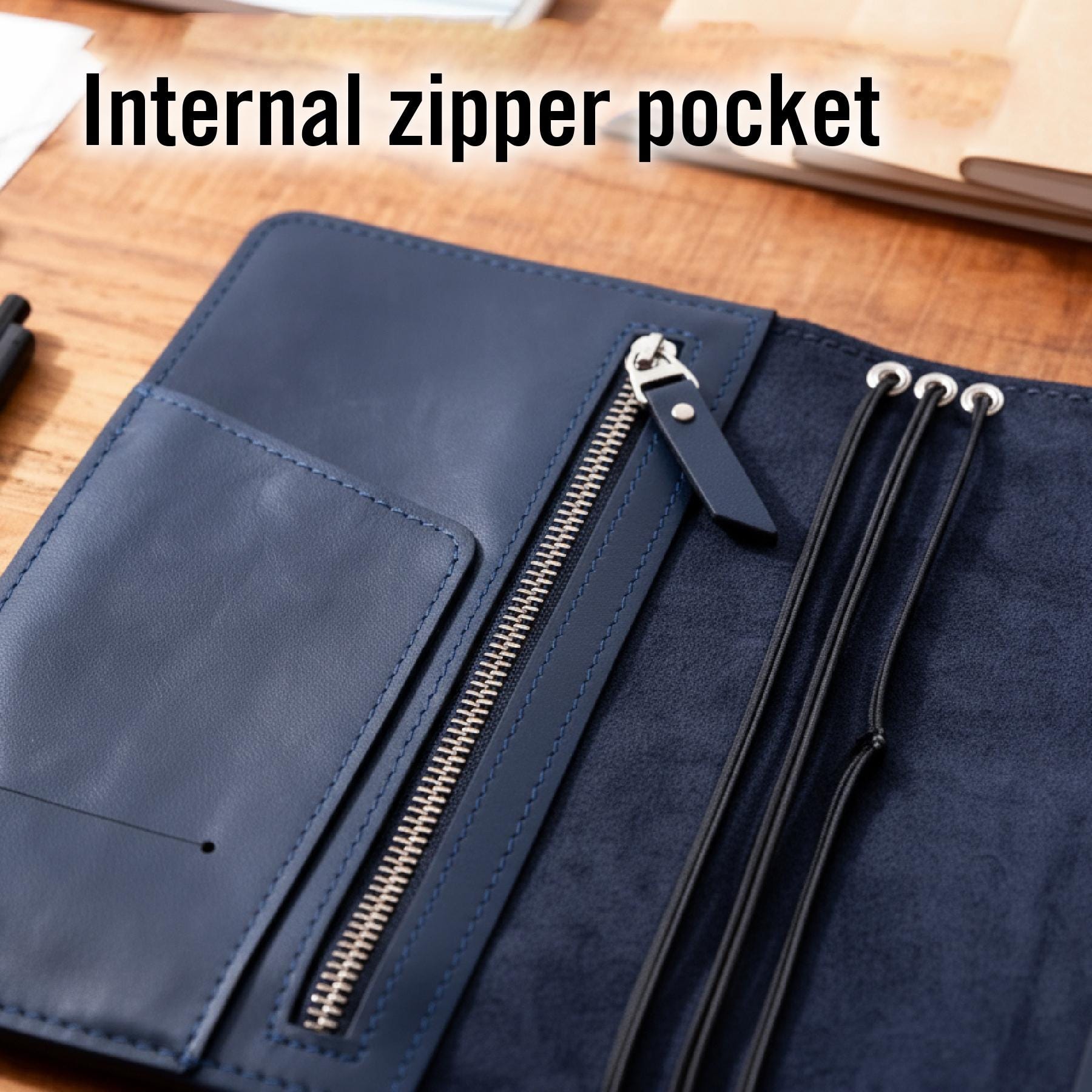 Leather Notebook Cover With Zipper Pocket, Customized Notebook Cover ...