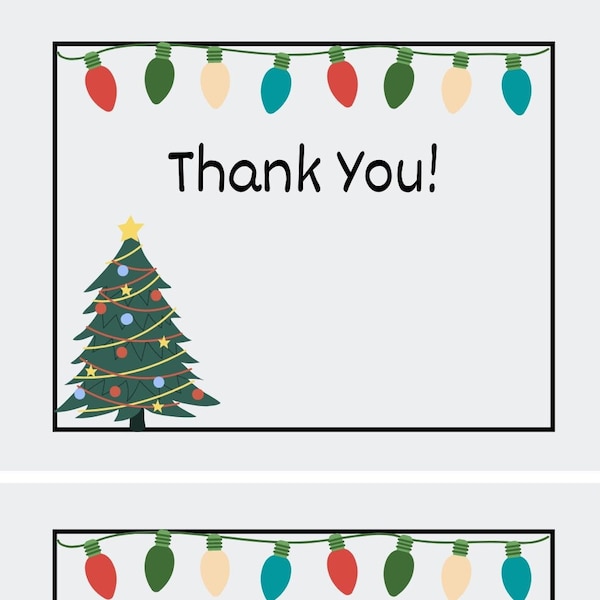 Printable Christmas Thank You Cards for Teachers, Students, or Anyone.  Print 4 Thank You Cards per page. Digital Download Thank You Card