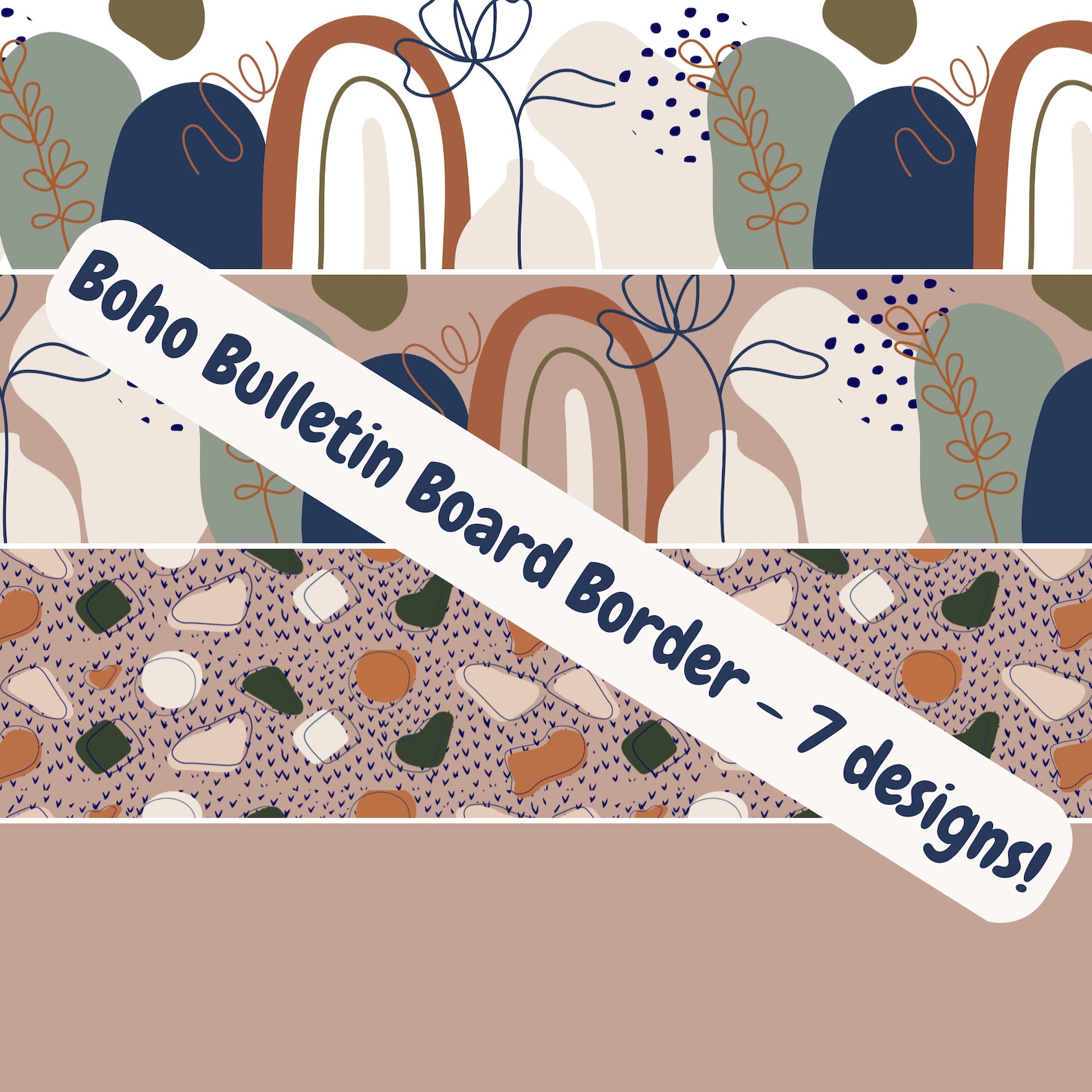 Boho Bulletin Board Borders in Neutral Colors | 7 Printable Designs in ...