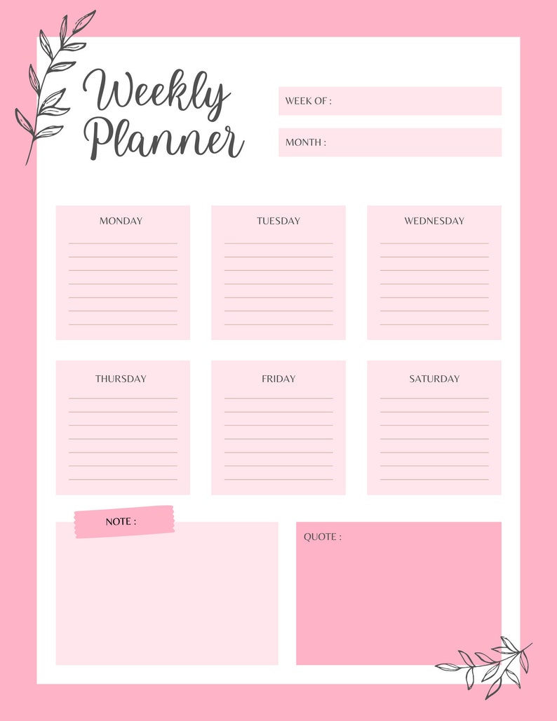 Pink Weekly Planner Bundle | Printable Planner | Digital Download | 6 ...
