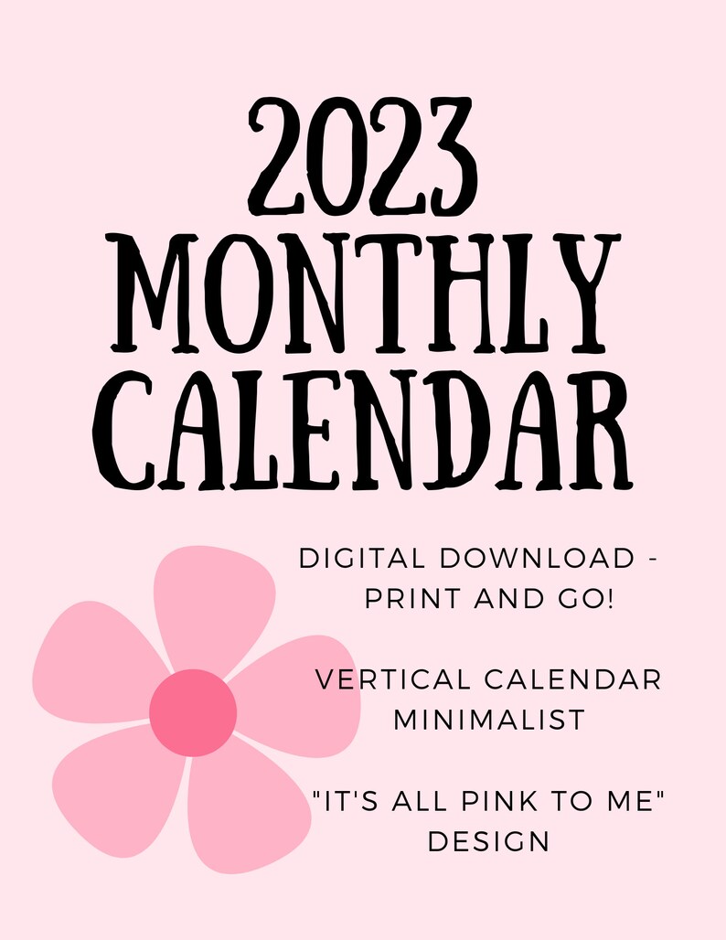 2023 Pink Monthly Vertical Layout Calendar Printable - Etsy