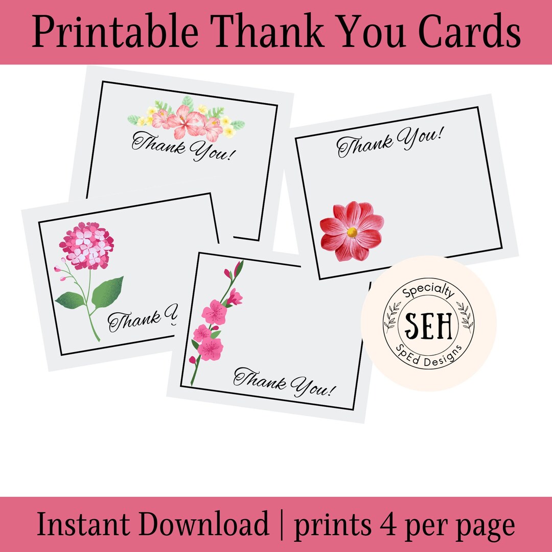 Printable Floral-themed Thank You Cards | Prints 4 Flower Thank You ...
