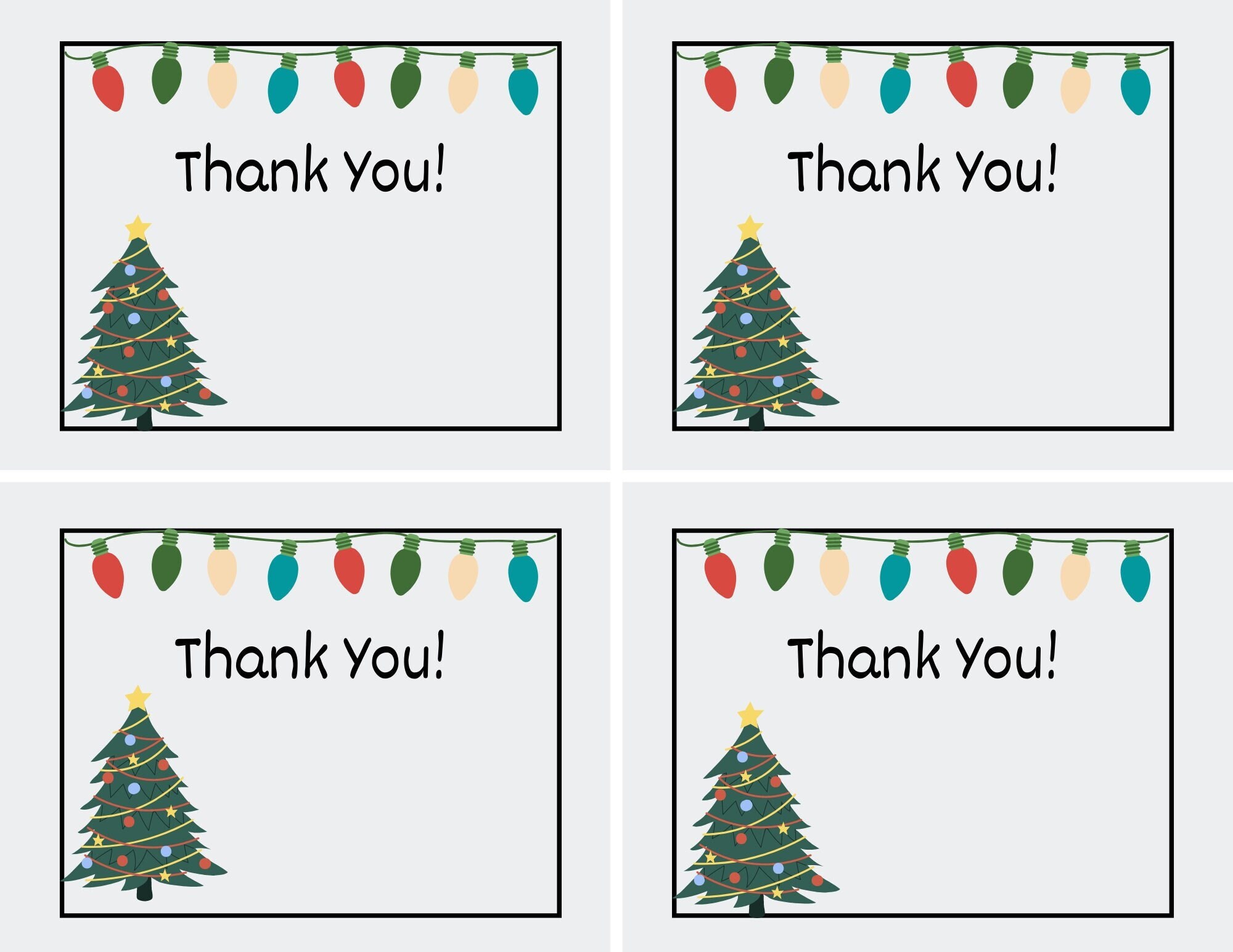 Printable Christmas Thank You Cards For Teachers Students Or Anyone Print 4 Thank You Cards
