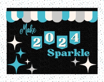 2024 New Year Printable Bulletin Board Kit | Printable PDF or Editable Link - free Canva Everything you need (no background paper included)