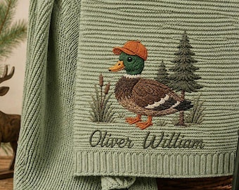 Personalized Mallard Duck Embroidered  Baby Blanket, Custom Name Hunting Blanket, Little Hunter Nursery, Baby Gift, Nursery keepsake