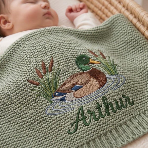 Custom Mallard Duck Embroidered Knit Baby Blanket, Personalized Duck Knit Blanket, Hunting Nursery Keepsake,  Baby Shower Gift
