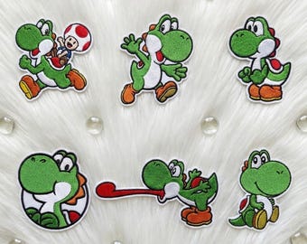 Embroidered Yoshi Patch, Super Mario Nintendo Patches, Cute Iron On Patch for Bags Hats Shirts, Green Cartoon Sew On Patch, Gift For Him