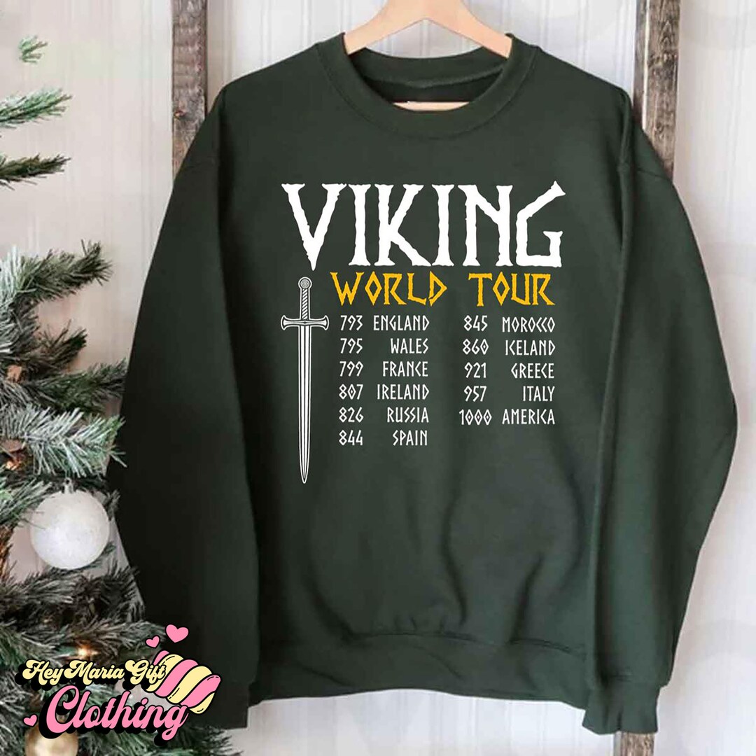 Viking World Tour Viking Ship Illustration Viking Knots Men's T-shirt Back Print - DE