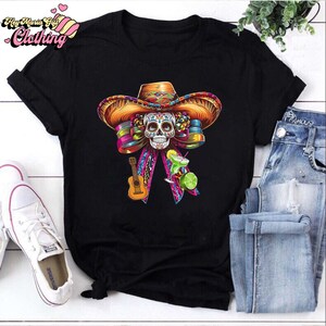 Chemise coquette Cinco De Mayo, chemise tequila Mexique, chemise Margarita tacos, chapeau mexicain, fête mexicaine, crâne en sucre, chemise Festival 2025