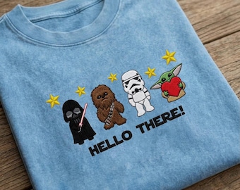 Hello There Embroidered Star Wars Mineral Wash T-Shirt, Andor Cassian Fan Gift 2026, Disney Star Wars Tee, Disneyland Vacation Shirt