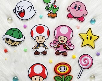 Super Mario Embroidered Patch, Iron On Patch for Bags Hats Shirts, Mario Characters Patch, Kirby Princess Peach Patches, Gift For Friends